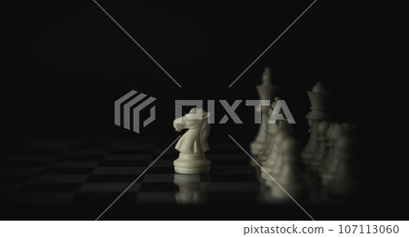 Pieces on chess board on black background for playing game and strategy. Pieces on chess board on black background for playing game and strategy. 107113060