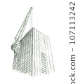 High-rise building and crane under construction - Illustration drawn in pencil 107113242