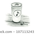 Taking a break with canned juice - Illustration drawn in pencil 107113243