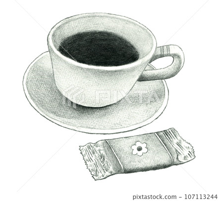 Coffee and biscuits illustration drawn in pencil Coffee and biscuits illustration drawn in pencil 107113244