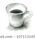 Morning coffee in your favorite cup - Illustration drawn in pencil 107113245