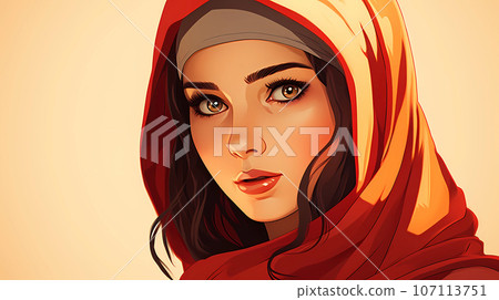 手绘卡通阿拉伯女人插画 107113751