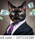 Cat-boss in tie. money flying around 107114186