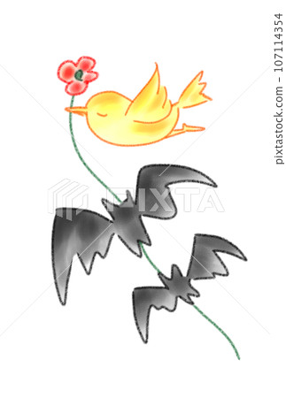 Bats flying with little birds on Halloween night 107114354