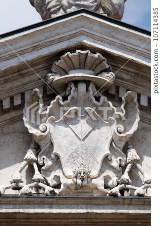 Coat of Arms on facade of the Mantua Cathedral dedicated to Saint Peter, Mantua, Italy 107114385