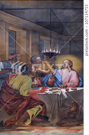 Supper at Emmaus, fresco in the basilica of Saint Andrew in Mantua, Italy Supper at Emmaus, fresco in the basilica of Saint Andrew in Mantua, Italy 107114753