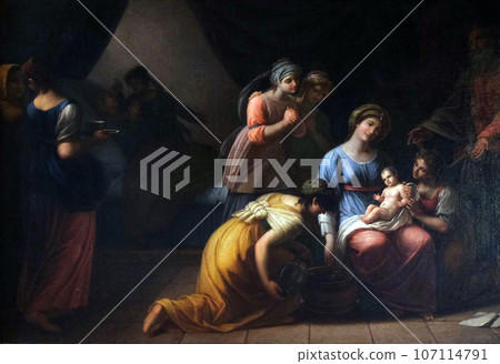 Birth of Mary' by A. Cecchi, fresco in Basilica of Saint Frediano, Lucca, Tuscany, Italy 107114791