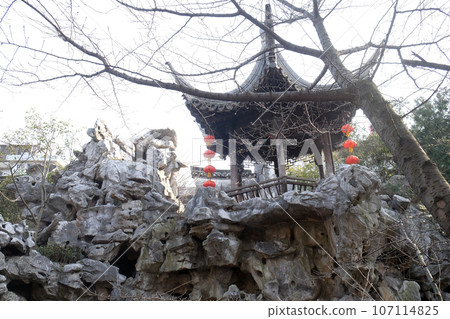 Pagoda in Xitang Ming and Qing Dynasty Residence Wood Carving Exhibition Hall, Xitang town in Zhejiang Province, China 107114825