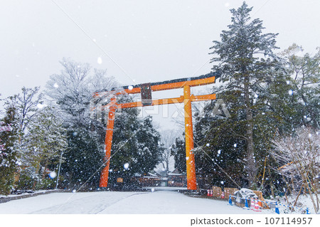 Winter in Kawagoe, Little Edo - Snowy Kawagoe Hikawa Shrine Otorii 107114957
