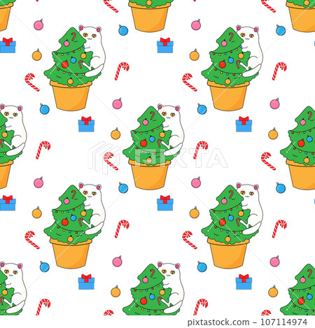 Cat and Christmas tree, eco cactus new year. Cat and Christmas tree, eco cactus new year. 107114974