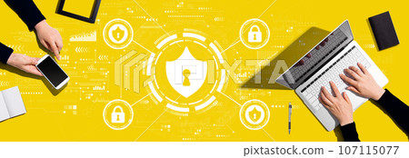 Cyber security theme with people working together 107115077