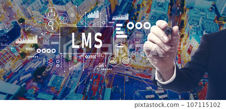LMS - Learning Management System with businessman in city at night LMS - Learning Management System with businessman in city at night 107115102