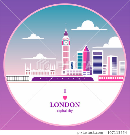 London (England) city skyline vector background. Flat trendy illustration. 107115354