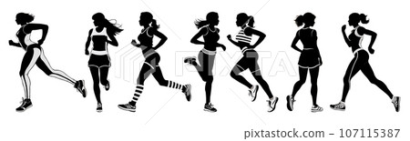 Run. Running women, vector set of isolated silhouettes Run. Running women, vector set of isolated silhouettes 107115387