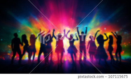 blur crowd dancing in nightclub. festive celebration background. generative AI 107115675