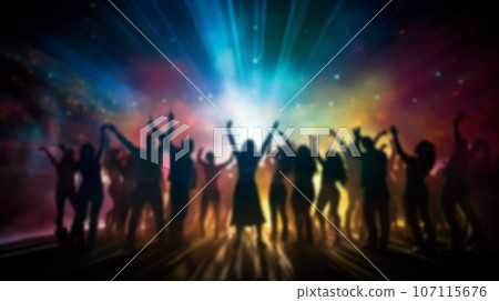 blur crowd dancing in nightclub. festive celebration background. generative AI 107115676