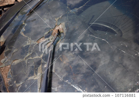 Broken car windshield. Accident of car. Selective focus. 107116881