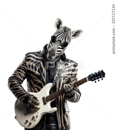 Zebra plays the electric guitar. 107117134
