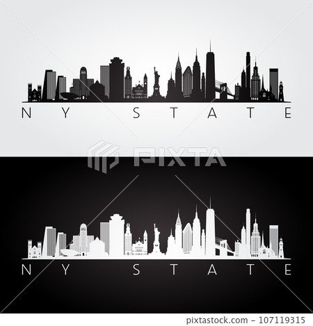 New York state skyline and landmarks silhouette 107119315