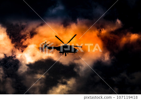 Helicopter silhouette (disaster) Helicopter silhouette (disaster) 107119418