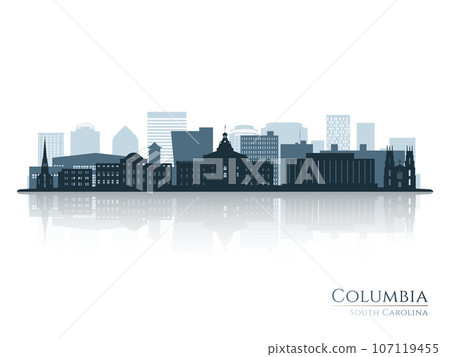 Columbia skyline silhouette with reflection. Columbia skyline silhouette with reflection. 107119455