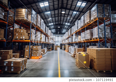 存放大量行李的配送倉庫圖片：AI 產生的影像 107119491