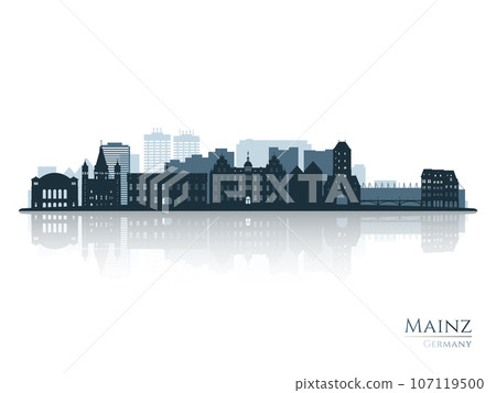 Mainz skyline silhouette with reflection. 107119500
