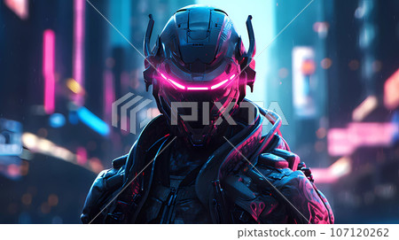 Epic Samurai Cyborg Character in Cyberpunk Style 107120262