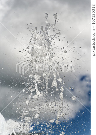 Splashing water and drops from spring fontain 107120318