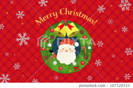 Watercolor style illustration of Santa Claus and Christmas wreath 107120333