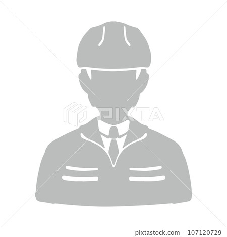 Silhouette illustration of a man wearing work clothes and a helmet, gray 107120729