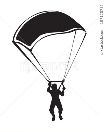 Parachutist with medical mask. Vector drawing 107120755