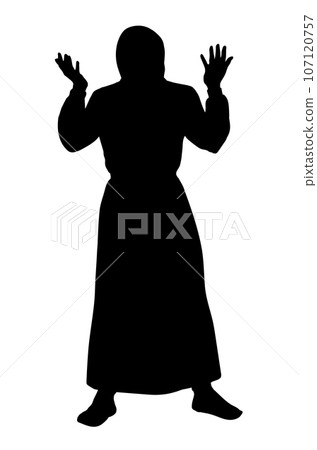 The monk prays. Silhouette. Vector drawing 107120757