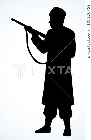 Man with a gun. Vector drawing 107120758