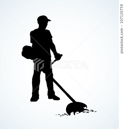 The man mows the grass. Vector drawing 107120759