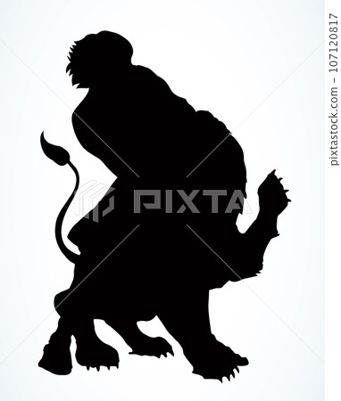 Samson fights a lion. Vector drawing 107120817