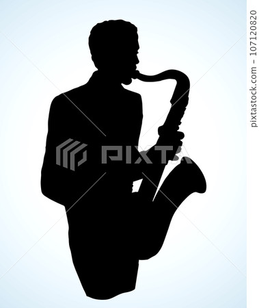 A man plays the saxophone. Vector drawing 107120820