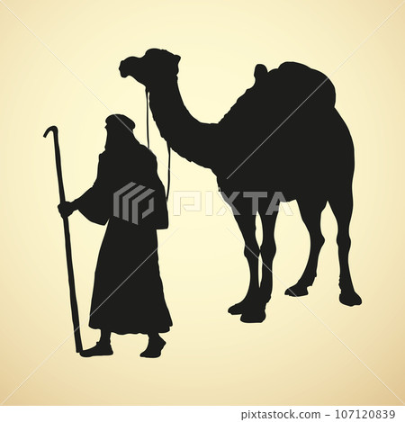 Arab with camel laden. Vector drawing Arab with camel laden. Vector drawing 107120839