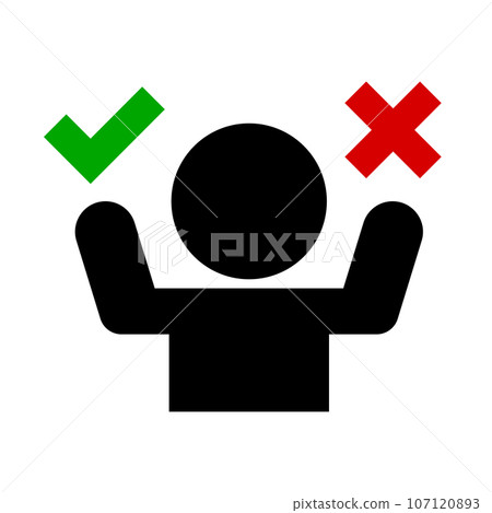 Check mark and cross mark choices and people icons. decision. vector. 107120893