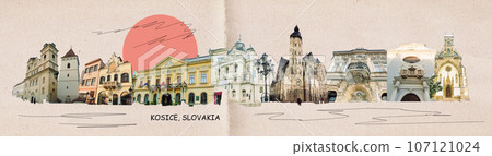 Historical Cathedral in the Old Town of Kosice, Slovakia - art collage or design Historical Cathedral in the Old Town of Kosice, Slovakia - art collage or design 107121024