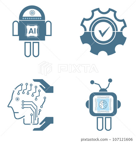 Technology icons vector for Brain AI concepts, and AI vector design for website, UX and UI styles, 9 icons of AI generation illustration symbol, on dark backgroun Technology icons vector for Brain AI concepts, and AI vector design for website, UX and UI styles, 9 icons of AI generation illustration symbol, on dark backgroun 107121606