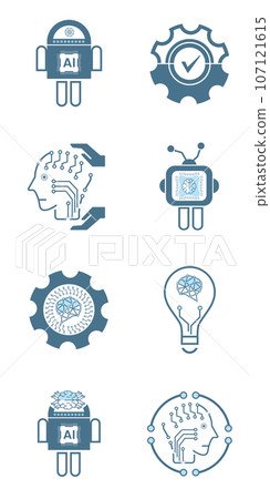 Set of Artificial intelligence line icons, AI for technology symbols concepts, and 8 cybernetic icons 107121615