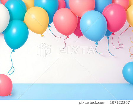 Birthday party poster with helium balloon and copy space. 107122297