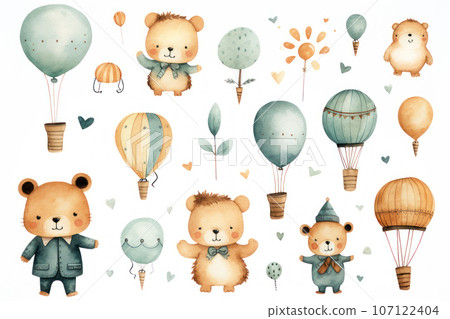 funny bear with flowers and balloons 107122404