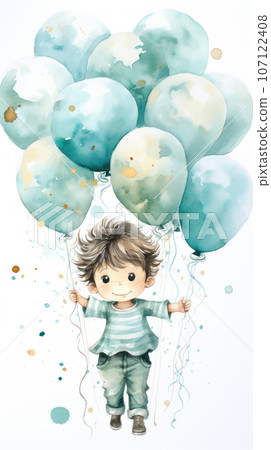 Cute little baby with balloons 107122408