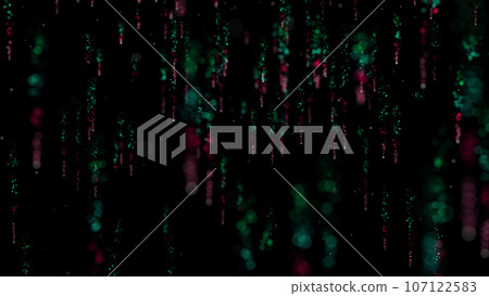 3D rendering of brightly colored particle confetti descends elegantly, swirling through the air 107122583