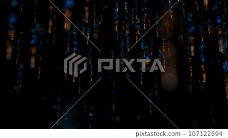 3D rendering of brightly colored particle confetti descends elegantly, swirling through the air 3D rendering of brightly colored particle confetti descends elegantly, swirling through the air 107122694