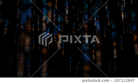 3D rendering of brightly colored particle confetti descends elegantly, swirling through the air 107122697