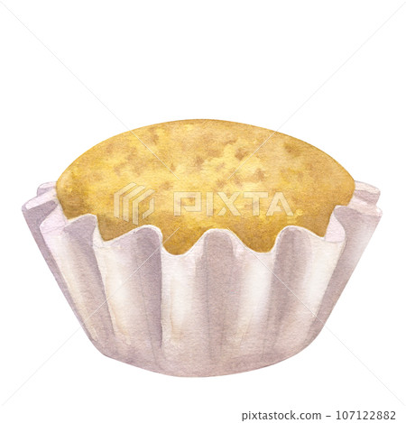 Unfrosted cupcakes. Muffins for breakfast. Homemade traditional vanilla or sour cream flavor. Hand drawn watercolor illustration isolated on white background. For cafe menu pastry shop Unfrosted cupcakes. Muffins for breakfast. Homemade traditional vanilla or sour cream flavor. Hand drawn watercolor illustration isolated on white background. For cafe menu pastry shop 107122882