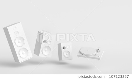 Set of Hi-fi speakers with loudspeakers for sound recording studio on monochrome 107123237